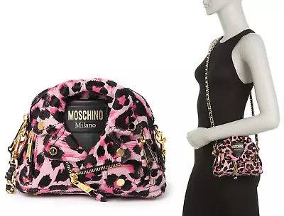 MOSCHINO X Jeremy Scott Calf Hair Leather Crossbody Shoulder Bag Biker Jacket • $299.99