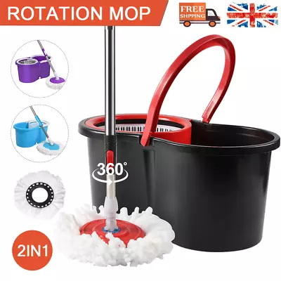£10.99 • Buy 360° Rotating Magic Spin Floor Mop Bucket Set Microfibre With 2 Heads For Cleani