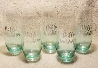 Set Of 5 Green Slant Collection Stemless Champagne Glasses  Hello Bubbles ~~New • £38.56