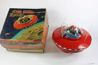 Vintage KO Japan Flying Saucer W/ Space Pilot Battery Op. 1950's W/ Original Box • $750