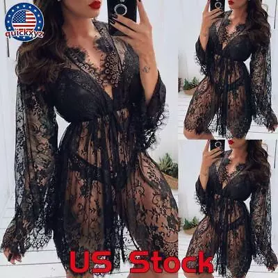Plus Size Women Sexy Lingerie Lace Eyelash Babydoll Sleepwear Sheer Nightgown US • $7.84