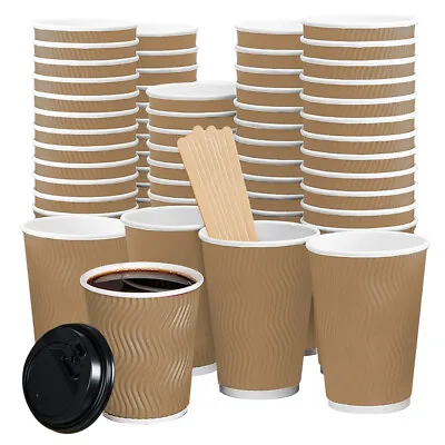 Disposable Coffee Cups With Lids Healthy Paper Takeaway 8OZ/12OZ/16OZ Bulk • $12.59