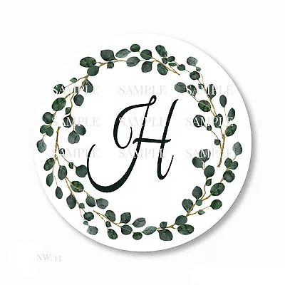 Eucalyptus Greenery Monogram Favor Labels Stickers Monogram Wedding Favors • $3.74