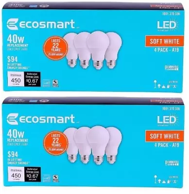 EcoSmart 40-Watt Equivalent A19 Dimmable LED Light Bulb Soft White (8-Pack) • $19.45