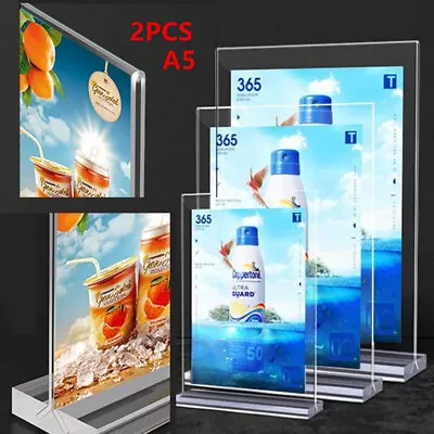 2 Pcs Acrylic A5 Menu Holder Vertical Poster Leaflet Sign Display Stand • £9.46