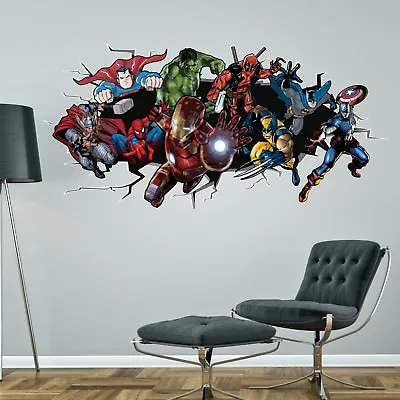 SUPERHEROES HULK SPIDERMAN IRONMAN DEADPOOL MARVEL WALL STICKER Decal Art • £0.99