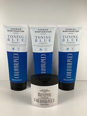 Charles Worthington London Toning Blue Hair Shampoo ColourPlex Brunette Bundle • £14.99