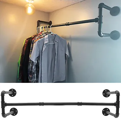 Industrial Pipe Clothing Rack Wall-Mounted Clothes Garment Organizer Rod Hanger! • $34