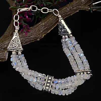 Top Most Striking 109.00 Cts Natural White Moonstone Beads Bracelet (dg) • $29.90