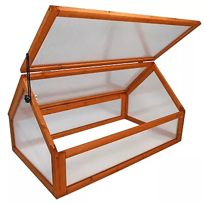 Wooden Cold Frame Greenhouse Polycarbonate Grow House Garden Planter Shelter • £39.99