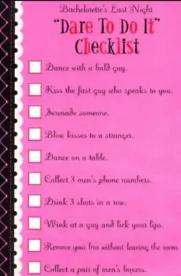 Bachelorette / Hens Night Party Supplies Dare To Do It Checklist (Pack Of 10) • $7.95