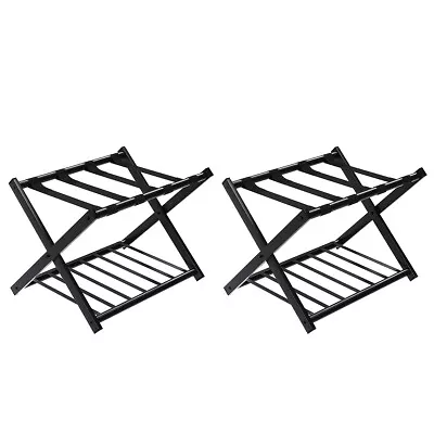 Costway 2 PCS Folding Metal Luggage Rack Suitcase Shoe Holder Guestroom Black • $59.99