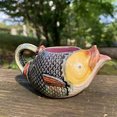 Antique Victorian Majolica Pottery Figural Mini FISH Creamer Cream Pitcher Jug • $165