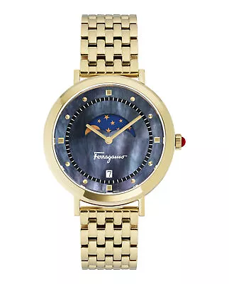 Ferragamo Womens Logomania Moon Phase Gold 36mm Bracelet Fashion Watch • $499