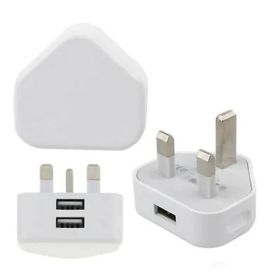 UK Mains 3 Pin Plug Adapter Wall Charger 1/2/3-Port Dual USB For Phones Tablets • £2.78