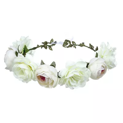 £4.99 • Buy Large Flower Crown Headband Hair Wreath Garland Ribbon Wedding Beach UK