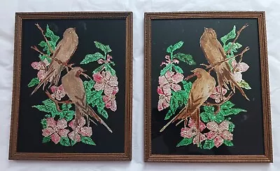 Tin Foil Art Birds Pair Of Vintage Framed Folk Art • $47.49