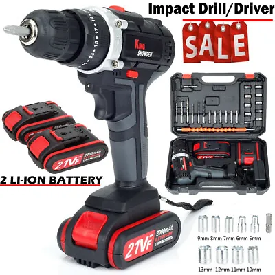 £39.60 • Buy Electric Cordless Impact Hammer Drill & Bits Set Driver Screwdriver W/2 Battery