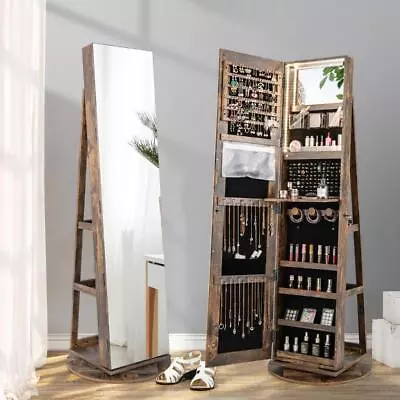 Swivel Full Length Mirror Floor Standing Jewellery Organiser Storage Cabinet • $265