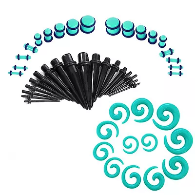 54pc Set Acrylic Ear Stretching Kit With Spiral Tapers & Plugs Gauges 14G - 00G • $18.17