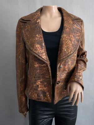 $14.99 • Buy VTG V Cristina Blazer Women M Faux Leather Snake Shawl Short Single Brown