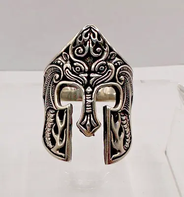 Designer 925 Silver Norse Viking Warrior Helmet Ring Signed Sz 10.75 [063GCy] • $49.99