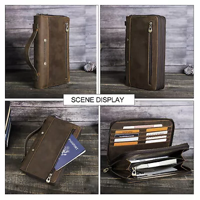 US Stock Men's RFID Genuine Leather Clutch Bag Wallet Card Phone Banknote Holder • $58.99