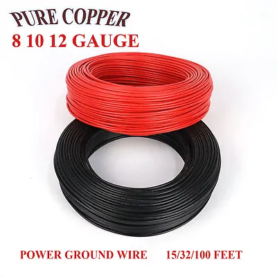 $18.99 • Buy 8 10 12Ga Gauge Power Ground Wire Red Black Automotive Wiring Pure Copper LOT