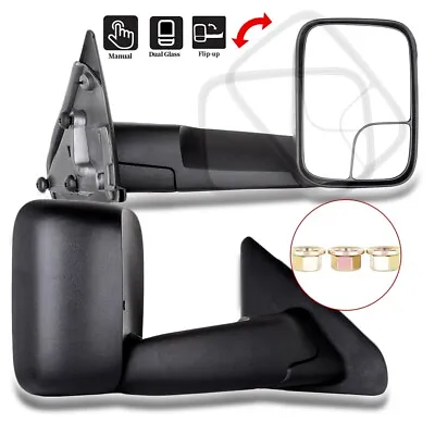 Pair Manual Tow Mirrors For 2002-2010 Dodge Ram 1500 2500 3500 Towing Side View • $73.99