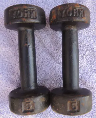 RARE Pair York Barbells Vintage 5 Lb Roundhead Dumbbells Early Pre-USA Version • $29