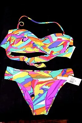 TRINA TURK 10 12  Twist Bandeau Two Piece Bikini Multi Swimsuit Viva La Vida • $89