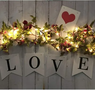 20LED Artificial Rose Flower Garland With Lights Rose Vine Fairy String Lights • £8.99