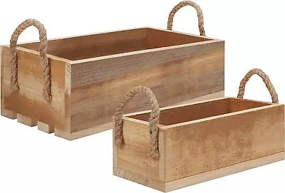 Belle Vous Wooden Storage Crates With Rope Handles 2pcs Open Top Pallet Boxes • £33.49