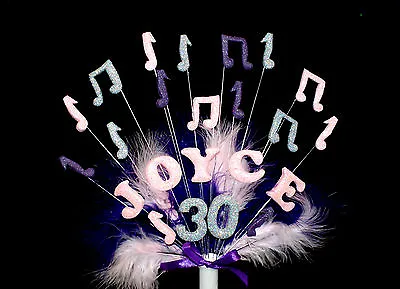 £12 • Buy  MUSICAL NOTE With FEATHERS Custom Birthday Cake Topper, Decoration Personalised