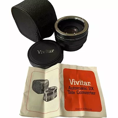 Vintage Vivitar Automatic 2x Tele Converter Original Case And Owner’s Manual ‘74 • $14.99