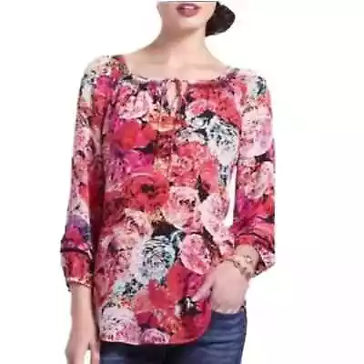 Anthropologie Vanessa Virginia Silk Pink Floral Blouse Size Small • £27.25