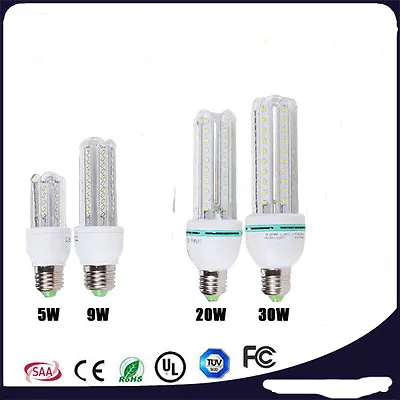 2 X LED Bulb B22 / E27 5W 9W 20W 30W White 3U Shape Corn SMD Cool White 6000K • £8
