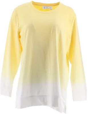 $27.98 • Buy Denim & Co French Terry Dip Dye Long-Sleeve Tunic Sun Yellow 1X NEW A346977