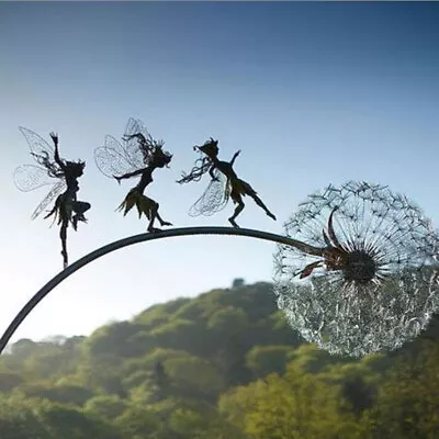 Outdoor Fairies Dandelions Dance Together Statue Garden Ornament Sculpture Decor • $15.98