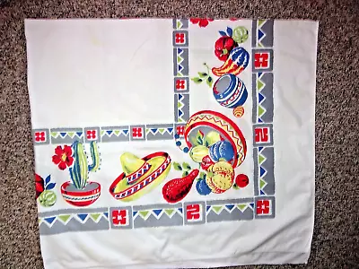 Vintage Fiestaware Pottery Southwest 52x50 Tablecloth CINCO DE MAYO NICE! • $35