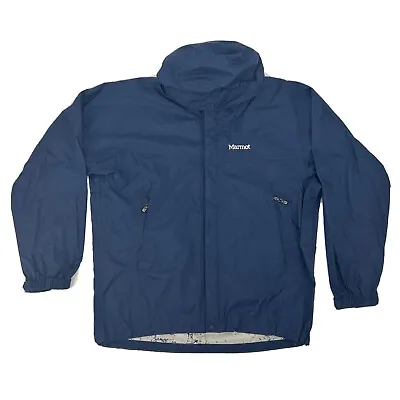 Marmot Jacket Mens L Blue Full Zip Lightweight Precip Hooded Windbreaker Rain • $29.99