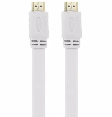 HDMI Cable V2.0 Flat Gold Plated High Speed 3D 4K UHD HDMI Lead 1M 2M 15M White • £1.79