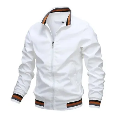 PERRY ELLIS Mens Jacket WHITE BOMBER JACKET RAIN BREAKER ZIP UP 2XL 48 NWT $99 • $24.99