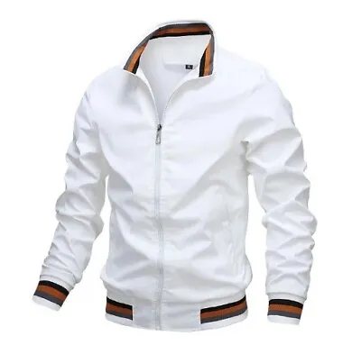 PERRY ELLIS Mens Jacket WHITE BOMBER JACKET RAIN BREAKER ZIP UP XL 46 NWT $99 • $24.99