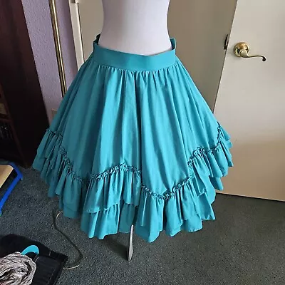 Square Dance Skirt Teal Blue Med Weight Fabric One Row Of Ruffles Fits M-XL • $25