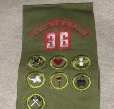 1948 1950 Era Akron Area Council Troop 36 Great Trail Ohio Merit Badge Sash • $20