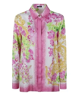 New Versace Orchid Print Button Down Silk Blouse In Rose Size 44 • $1499