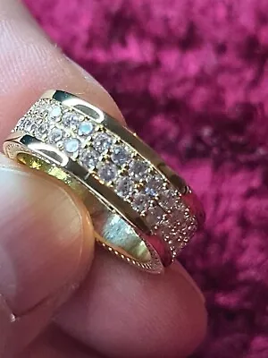 £6.99 • Buy Womans Size Q 1/2. Diamond Encrusted Yellow Gold Plated Band Ring