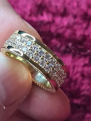 £6.99 • Buy Womans Size Q 1/2. Diamond Encrusted Yellow Gold Plated Band Ring