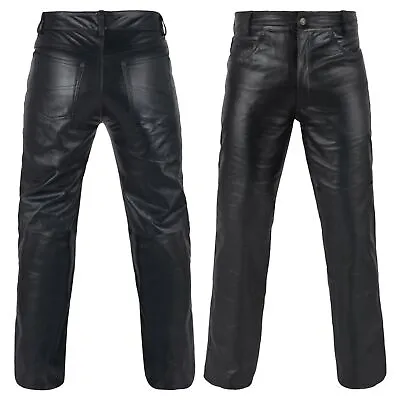 Men's 100% Genuine Cow Skin Full Plain Motorcycle Leather Pant Jeans Style • $79.99